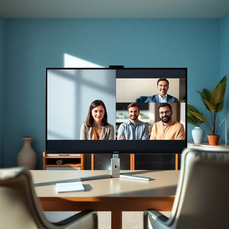 Grupni video poziv malene kohorte na monitoru u modernom uredu